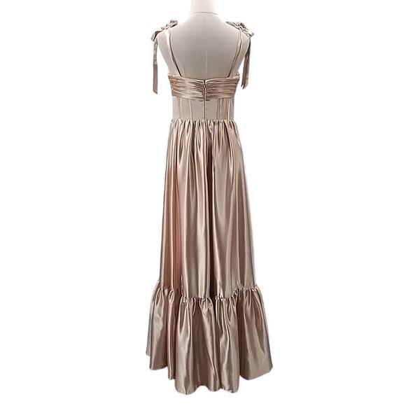 AW BRIDAL SZ 8 M champagne Blustery formal party gala maxi dress NEW B36 - Picture 4 of 9